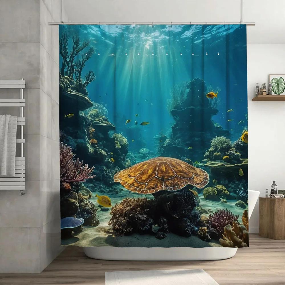 

Ocean Life Shower Curtain Submerge Yourself In The Depths Of Bluesea Turtle Bathing Room Decoration Waterproof Home Decor W60H190(CM)-1 Pcs