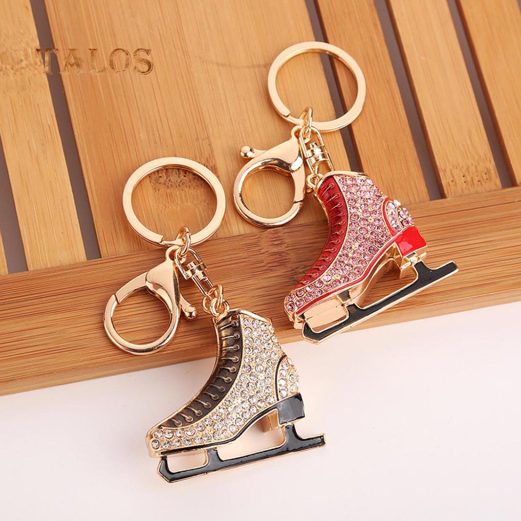 Creative Ice Skating Shoes Keychain Women Backpack Crystal Stone Ornament Key Ring Trinket