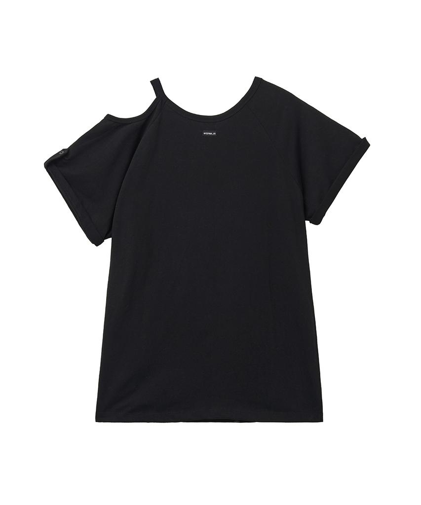 Lense One Shoulder Line Snap Tee Black