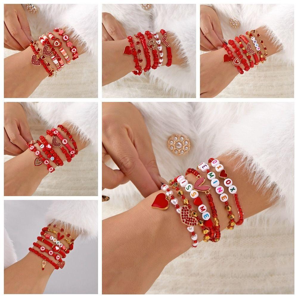 Handmade Design Soft Clay Beaded Bracelet Letters Heart Pendant Hand Chain  New Year Gift