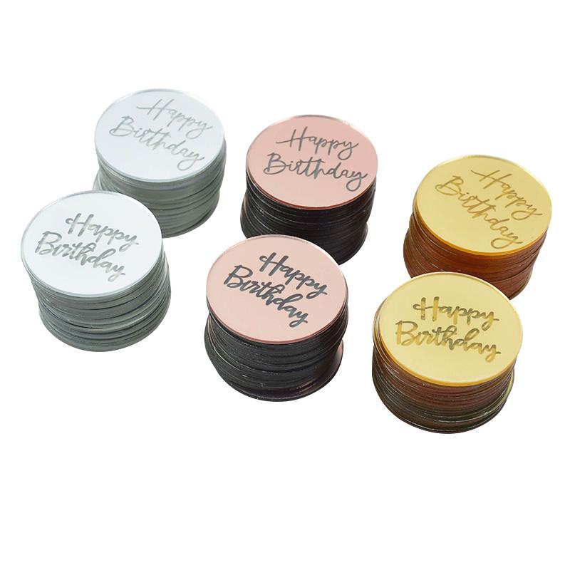 10 Stück Happy Birthday Cupcake Topper Gold Acryl Kreis Dessert Kuchen DIY Dekorationen Einsteckkarte Kinder Partyzubehör