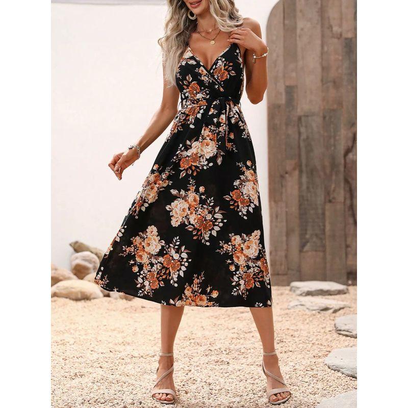 Summer New Arrival Women's Clothing Fashion Style Classy Temperament-Shaping Color Sexy V-neck Silm Sling Dress Sleeveless Skirt