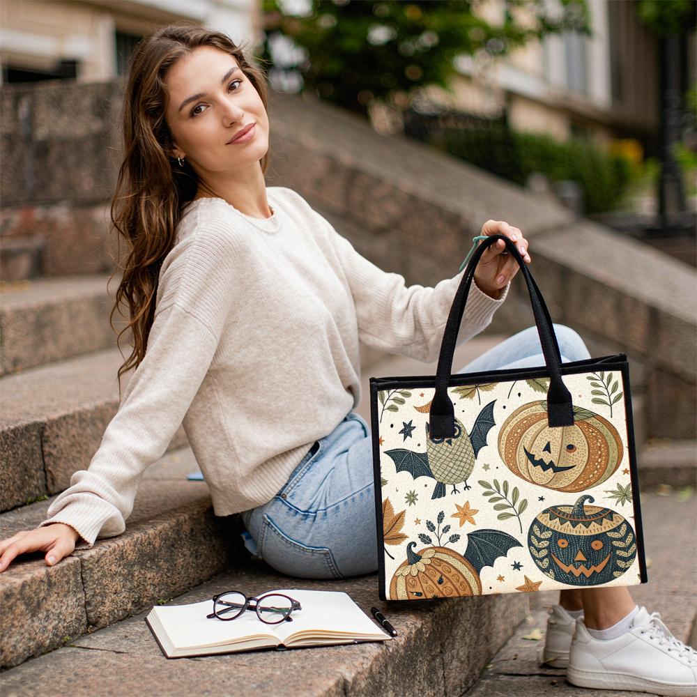Halloween Pattern Casual Tote Bag Portable Large Capacity Daily Shopping Shoulder Handbag for Women
