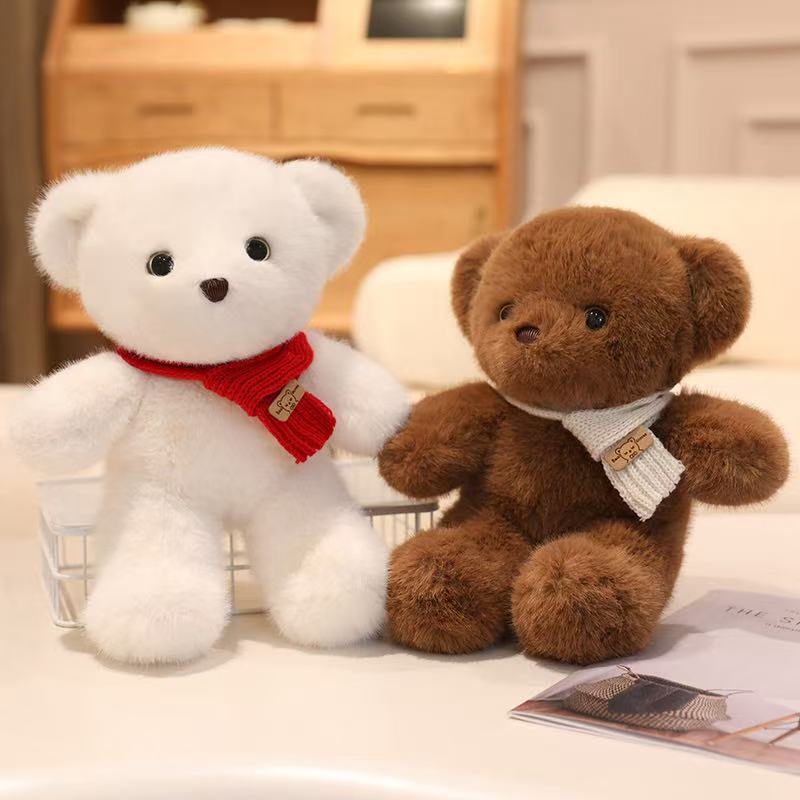 30cm Simulation New Scarf Bear Doll Stuffed Plush Toy Cartoon Anime Pillow for Children's Birthday Gift Cute and Fun Doll