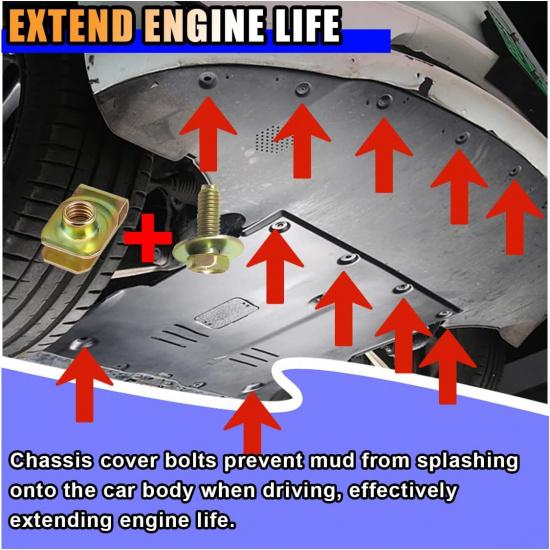 40PCS Car Body Bolts M6-1.0 & Extruded U-Nuts Clips Kit, Bumper Fenders Liner Push Retainer Fastener Kit For Engine Under Cover Undertray, Universal