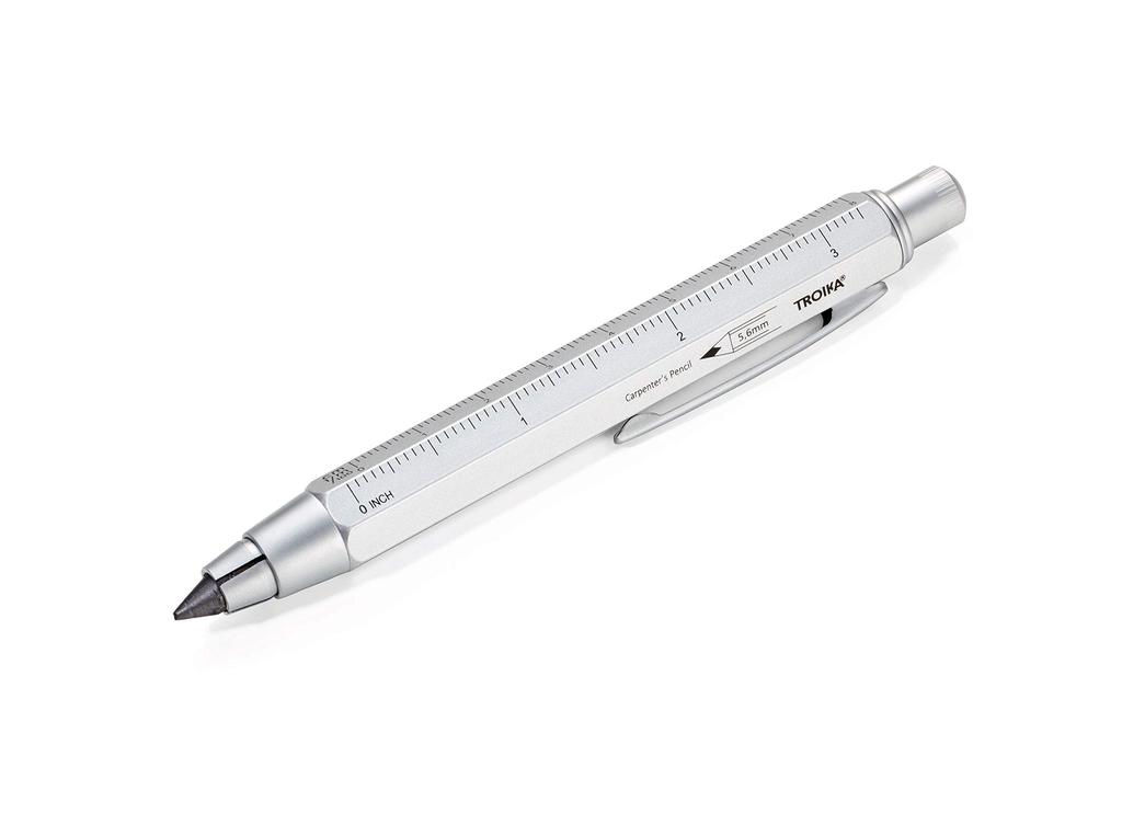 TROIKA Lead Holder Clutch Pencil for Zimmermann Pencils HB Integrated Silver 5.6mm Drop-Style Carpenter's (5.6mm Lead), Centimeter/Inch Ruler,