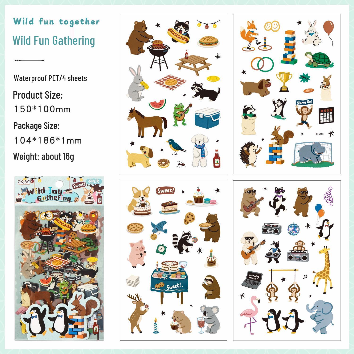 ZABC Cartoon Paw Club PET Stickers - 4 Sheets for DIY Journals