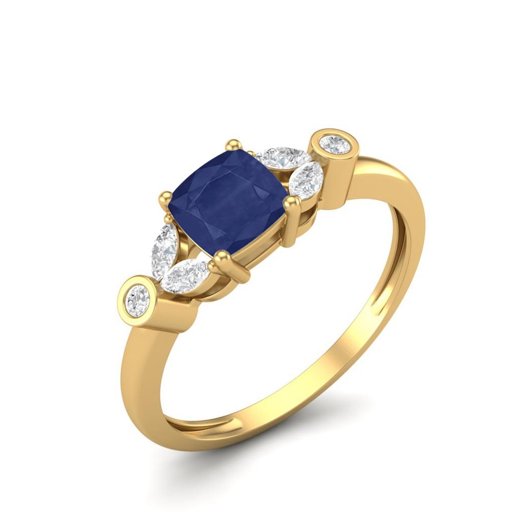 2.05 Cts Cushion Blue Sapphire 925 Sterling Silver Gold Vermeil Classic Accent Women Wedding Ring