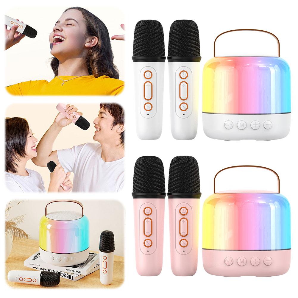 Mini Karaoke Speaker Bluetooth-Compatible5.3 With 2 Wireless Microphone Karaoke Machine 4 Playback Mode Home KTV Karaoke Speaker