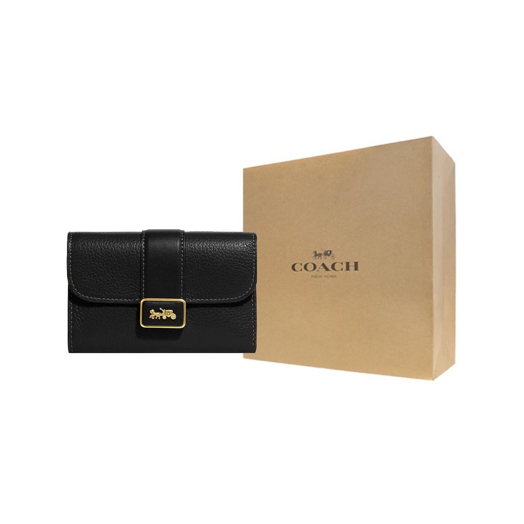 New COACH Grace Refined Pebbled Leather With Smooth Leather Accents Clutches Wallets Medium Size Women's Black CC059-IMBLK