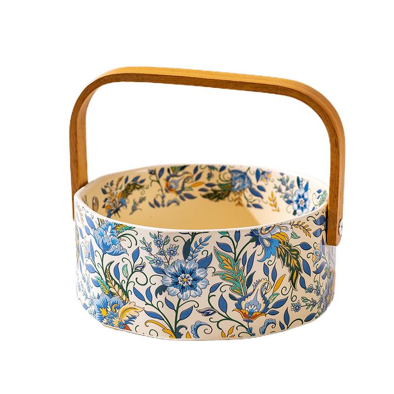 French Fruit Plate High-End Exquisite High-Value Fruit Plate Living Room Coffee Table Household Afternoon Tea Snack Plate Ceramic Basket