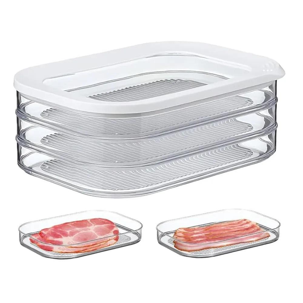 

Bacon and lunch meat container for fridge, stackable meal prep boxes with lids, refrigerator meat storage organizer BPA free белый