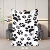 1pc Flannel Blanket, Black and White Paw Print Throw Blanket, 2D Digital Print, All-Season Warm Blanket, Soft Skin-Friendly Sofa