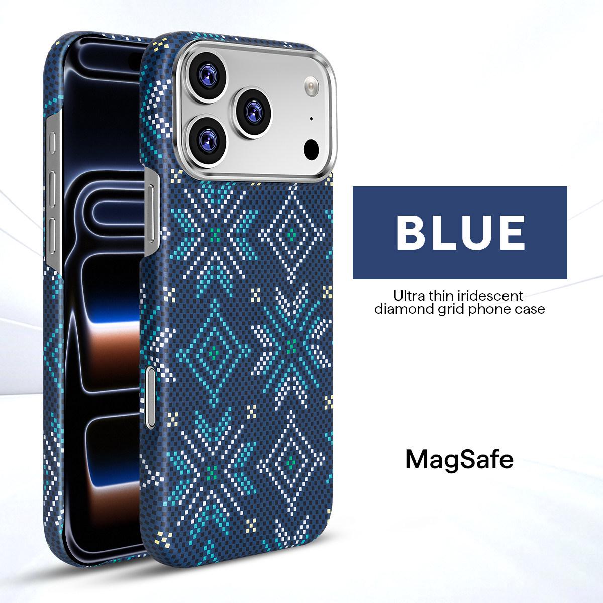 

Apple 17 Carbon Fiber Texture Magnetic Phone Case with Lens Frame and Drop Protection for iPhone 16 iPhone 15 Pro