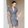 Women's Double-Breasted Blazer and Pencil Skirt Set - Black Short-Sleeve Professional Suit for Summer Office Wear