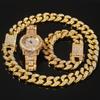 2021 Goldkette Mode Eiskristall Schmuckkette Herren Damen Luxus Diamant Armband Quarzuhren und Uhr Halskette Kubanische Kette
