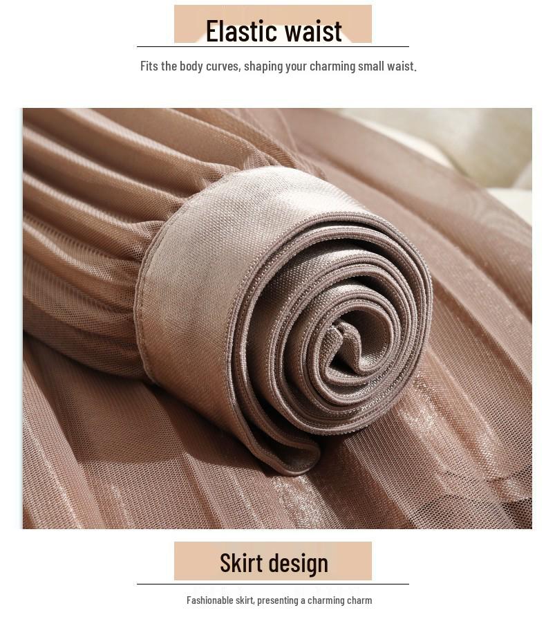 Mesh Pleated Women's Midi Skirt, High-Waisted A-Line for Spring/Summer