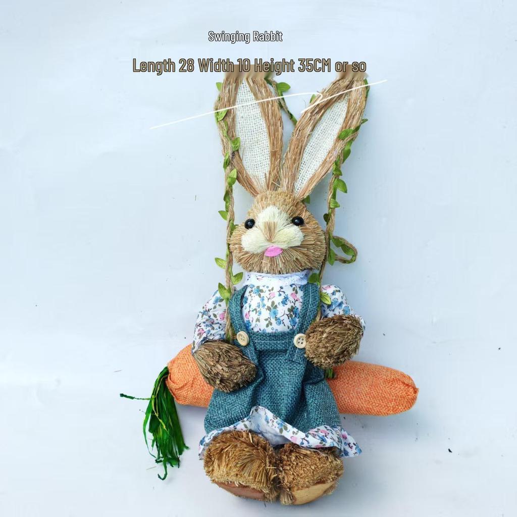 Handmade Straw Woven Rabbit Ornament - Cute Mori Style for Christmas & Easter