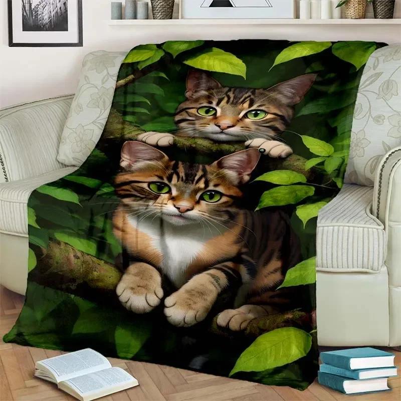 Warm and Cozy Cute Cat Pattern Flannel Blanket for Couch, Bed, Sofa, Office - Soft and Soothing Digital Printing Throw Blanket