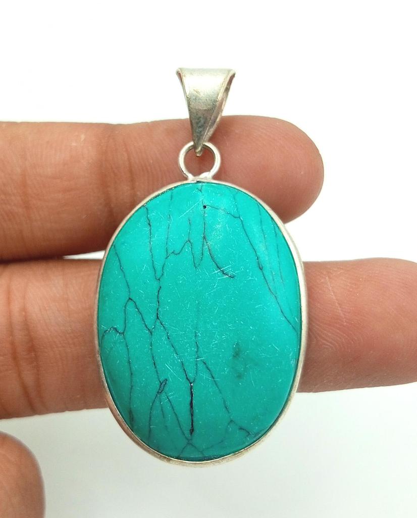 Turquoise Gemstone 925 Sterling Silver Plated Bezel Pendant Jewelry
