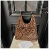 Hobo Bag for Women Plush Black Leopard Print Single Shoulder Carry Daily Use