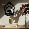 Rustic Interior Design Pieces Metal Hollow Out Bear Wall Art, Forest Landscape Hanging Sculpture with Paw Bedroom Accents Prints, Large Iron Sign for