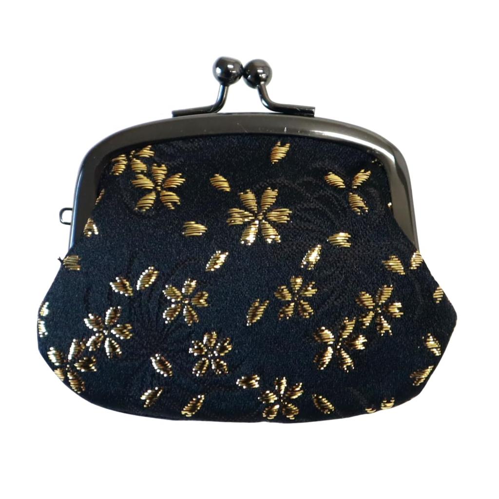 Gold Brocade Clasp Coin Accessory Made in inches Blossom Black and Japanese-style Nishijin-ori Purse, Wallet, Purse, Case, Pouch, Japan, 2.5 (Cherry