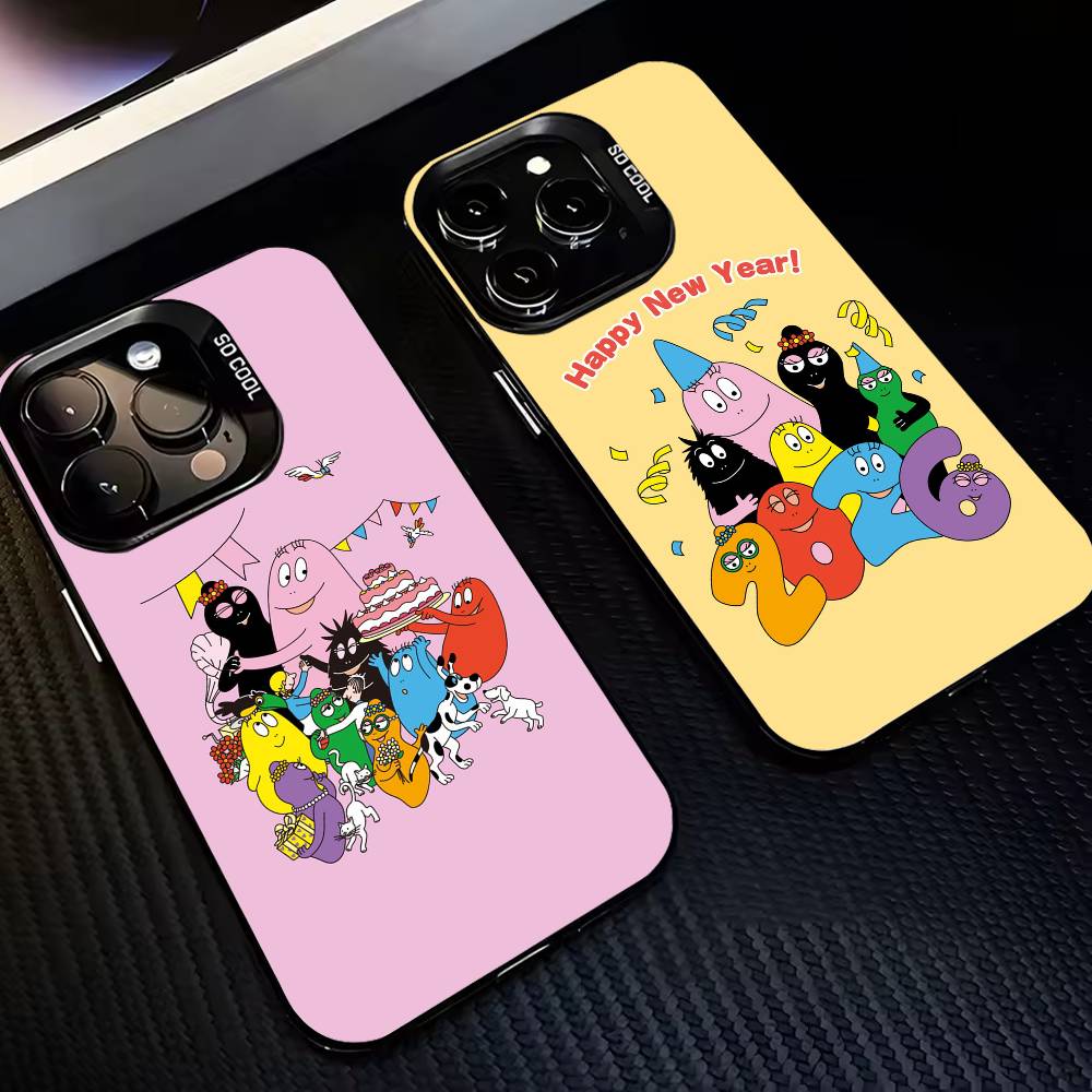 Cute Cartoon B-BarbapapaS Phone Case For iPhone17,16,15,14,13,12,11,Pro,MAX Gray Matte Silicone Black Cover