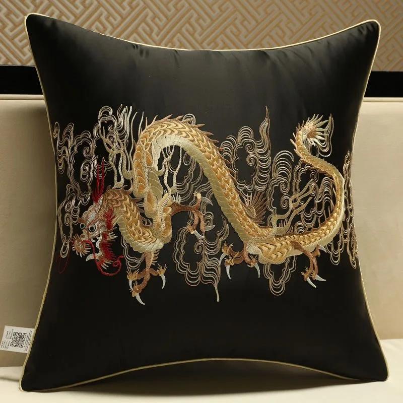 Chinese Style Jacquard Cushion Cover Embroidery Dragon Totem Decorative Pillows Home Bedroom Wedding Party Sofa Decor Pillowcase