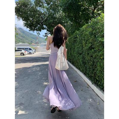 Wisteria Garden, Skirt Girl Spring and Summer Thin Long A-shaped Skirt Temperament Fairy Purple Skirt