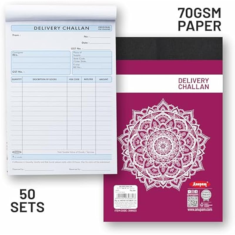 

Anupam Delivery Challan Book 3 Part Pad For Small Business With Carbon Copies Cover, 50 Sets, 22X14 Cm (Pack Of 2)