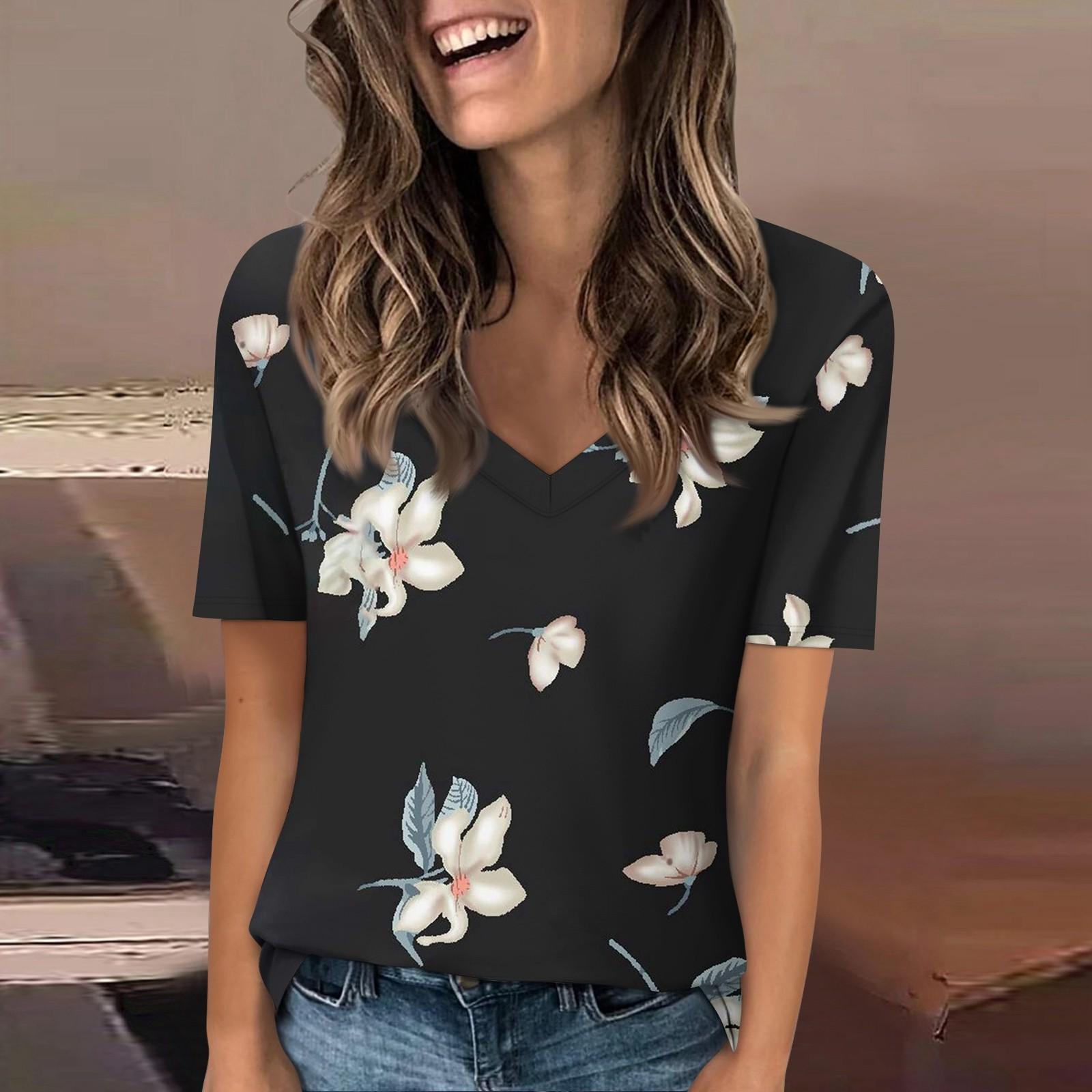 

Женская модная футболка с v-образным вырезом и короткими рукавами, повседневная футболка с принтом L чёрный