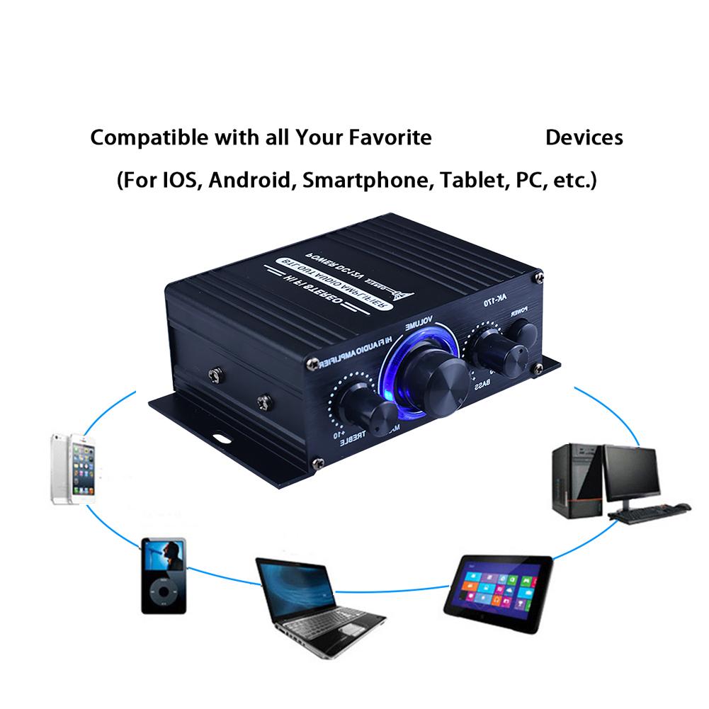 Ak170 HiFi Stereo Digitaler Leistungsverstärker (20W+20W) Ferngesteuerter Mini-Verstärker Aluminiumgehäuse Blaue LED für Heim-/Autogebrauch