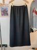 Dark Grey Faux Wool Blend A-Line Skirt - Mid-Length, Elastic High Waist, 2025 Autumn/Winter Collection
