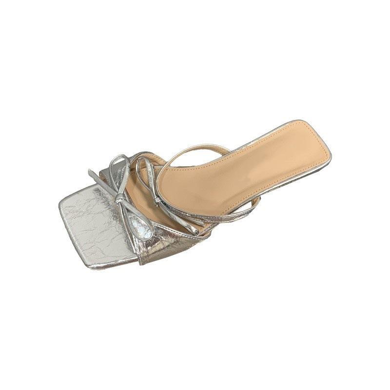 Temperament Square Head Thick Heel Sandals 2025 Summer Double Bow Fairy Style with Skirt Slippers