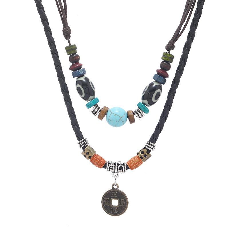 Vintage Ethnic Woven Necklace: Double Layer Clavicle, Tibetan Forehead & Sweater Chain for Women