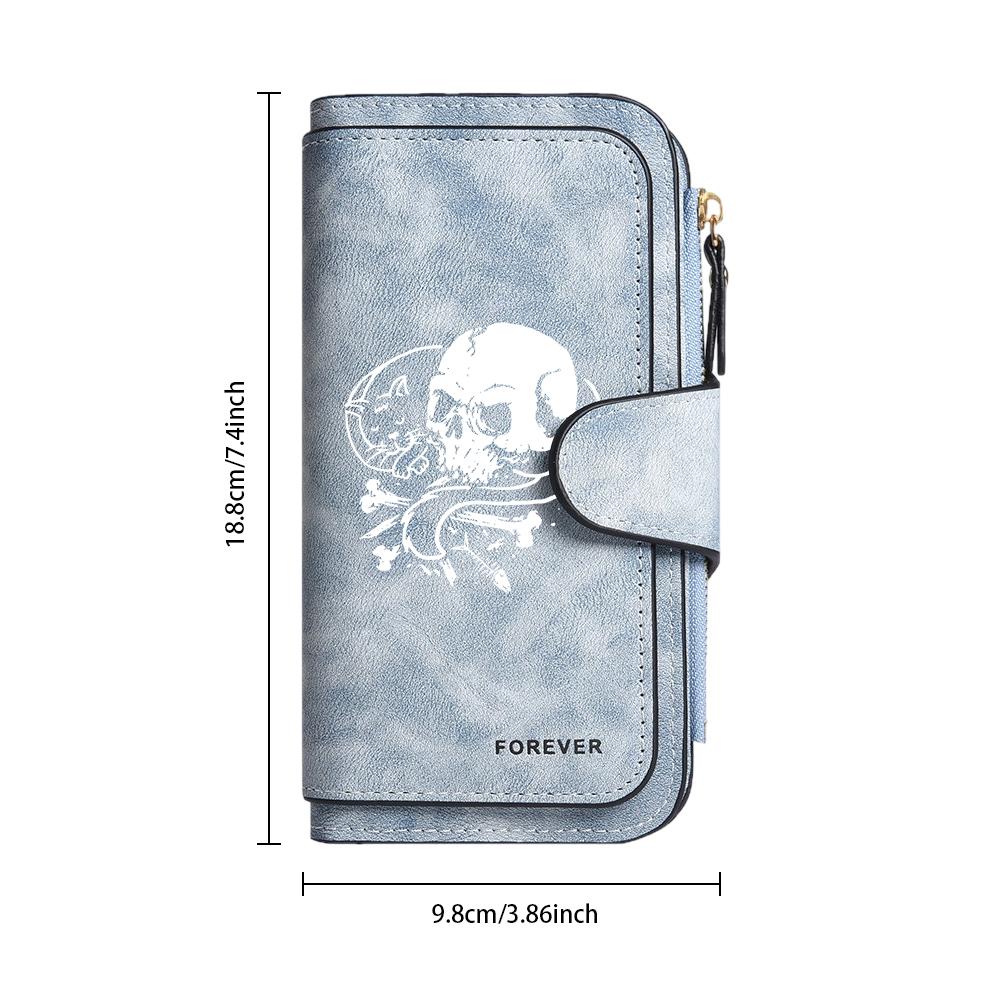 Gothic Skull Cat Printed Long Wallet Fashion Casual Large Capacity Card Holder
