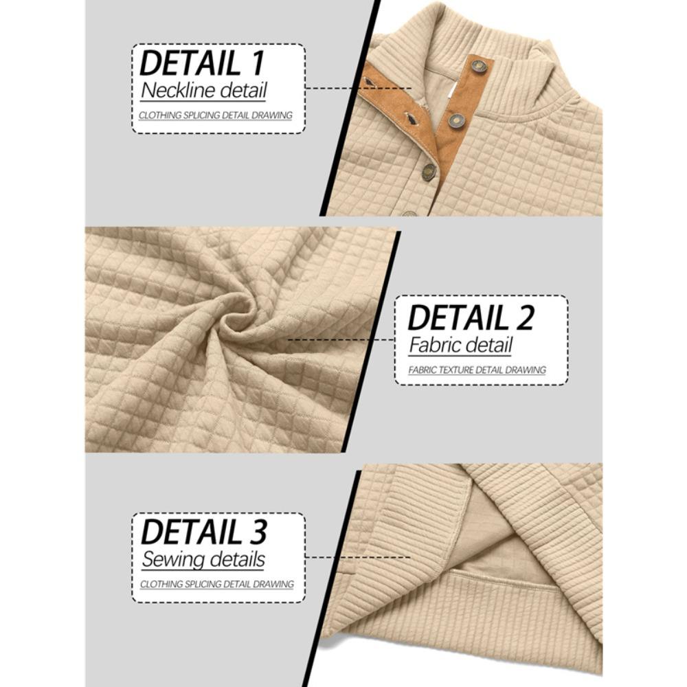 Autumn and Winter Men's New Square Grid Men's Stand Up Collar Single Breasted Casual Long Sleeved Sweatshirt