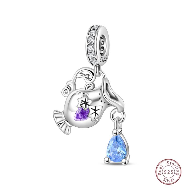 Copper Beaded Pendant Blue Shiny Zircon Suitable Original 3Mm Bracelet Women Fine Jewelry