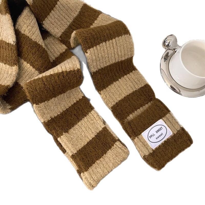 Korean Style Red and White Striped Knitted Scarf