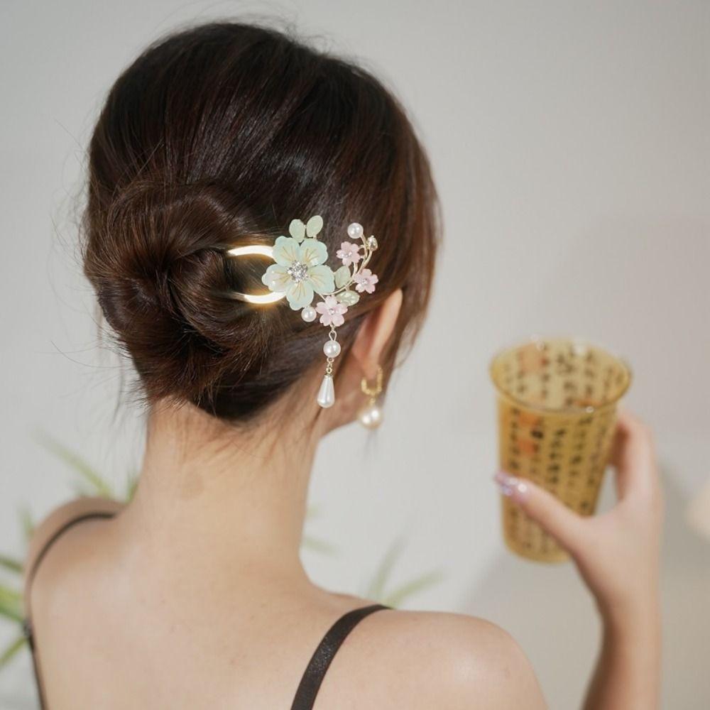 Classical U Shape Hair Fork Vintage Chinese Hair Clip Pearl Tassel Hair Stick Gifts