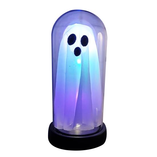 LED Ghost Decoration Halloween Indoor Light Up Ghost in Glass Cloche for Home Kitchen Mantel Tabletop Decor