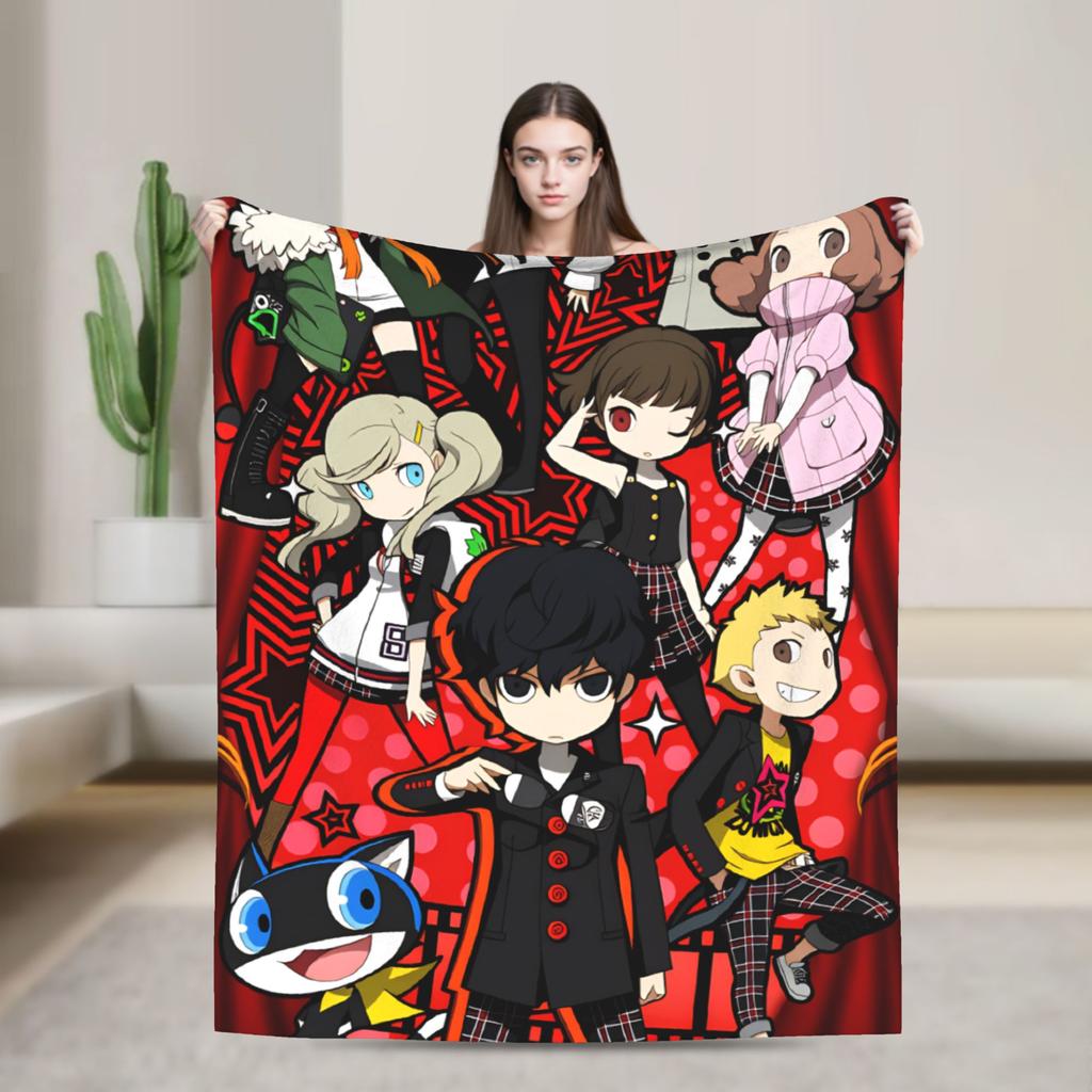 Soft Warm Blanket Picnic Animated Game P- Persona 5 Bedding Throws Flannel Bedspread For Couch Chair Aesthetic Sofa Bed Cover