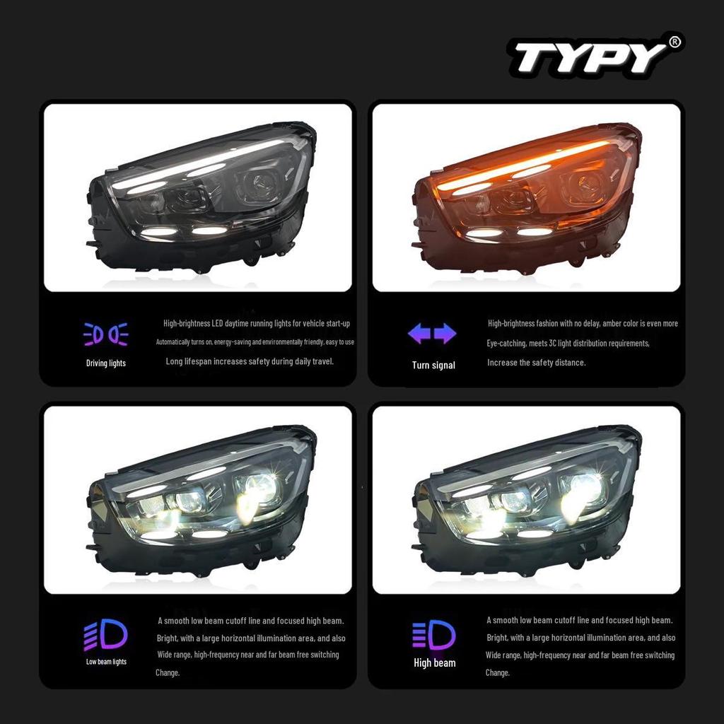 16-22 Mercedes-Benz GLC X253 Headlight Assembly: Upgraded LED Projector with Daytime Running Lights