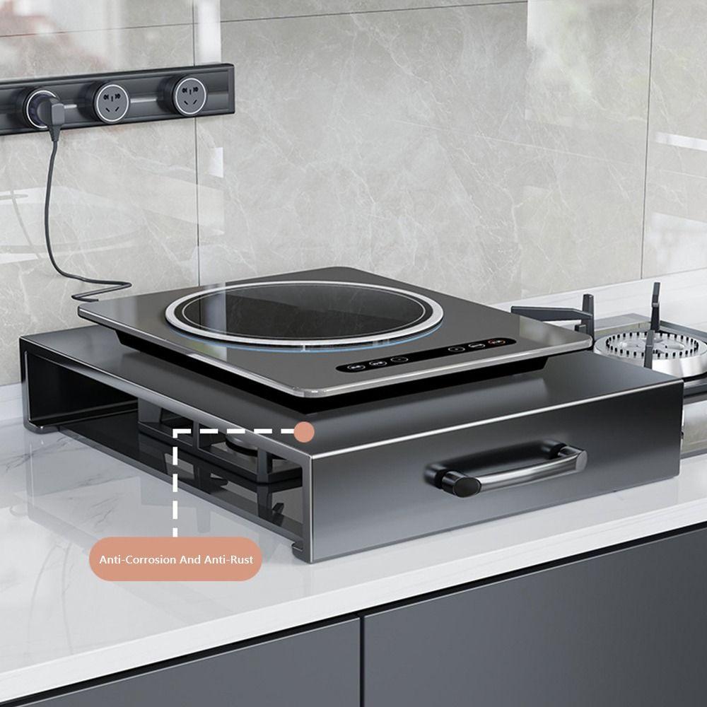 Black Gas Furnace Cover Strong Durable Space Saving Stove Cover Tables Multipurpose Carbon Steel Plate Storage Rack