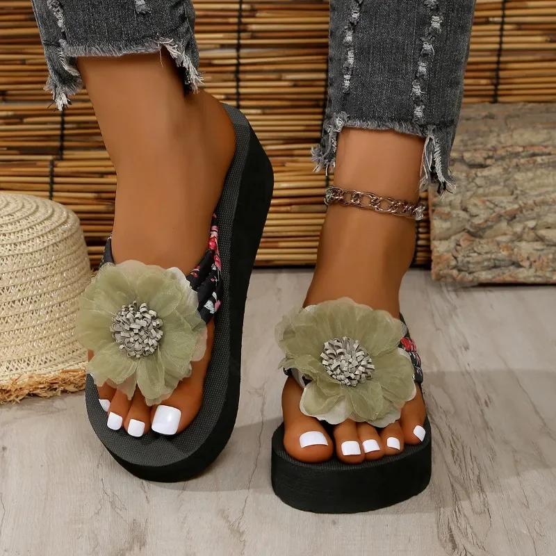 Fashion Slippers Women 2025 Light Shoes Female Casual Flip Flops Woman Slippers Plus Size Floral Print Platform Wedges Women's Sandals