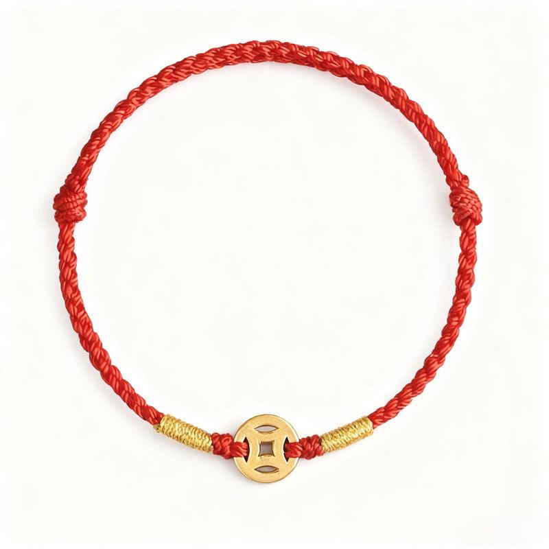 Pure Gold 999 Zodiac Red String Bracelet with Luck Beads for Baby's Full Moon or New Year