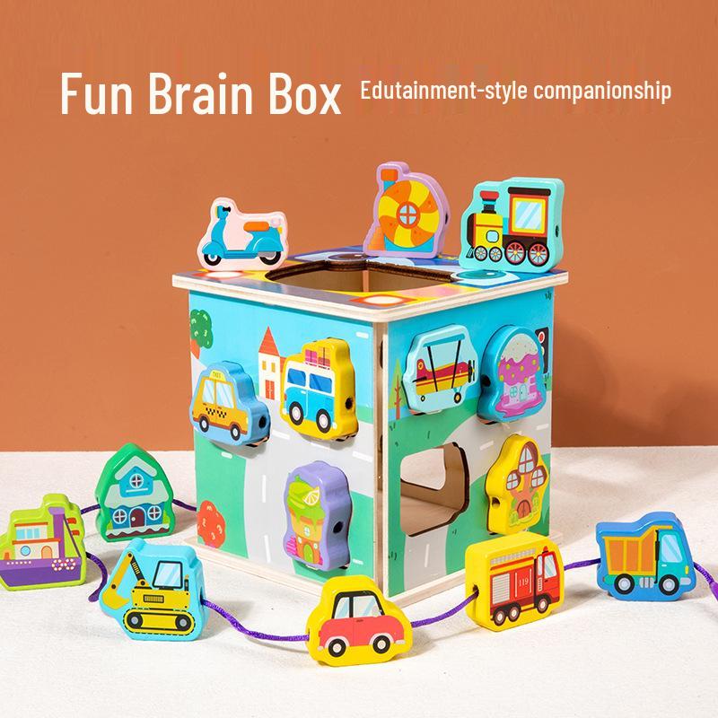 Kids' Wooden Lacing Block Set: Shape Matching Cognitive Toy for Early Education