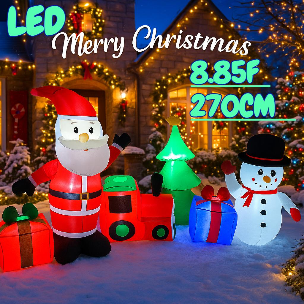 

8.85FT Christmas Inflatable Toys Set Santa Claus Snowman Train Supplies Home Ornaments Gift With LED Light Xmas Yard Decorations EU