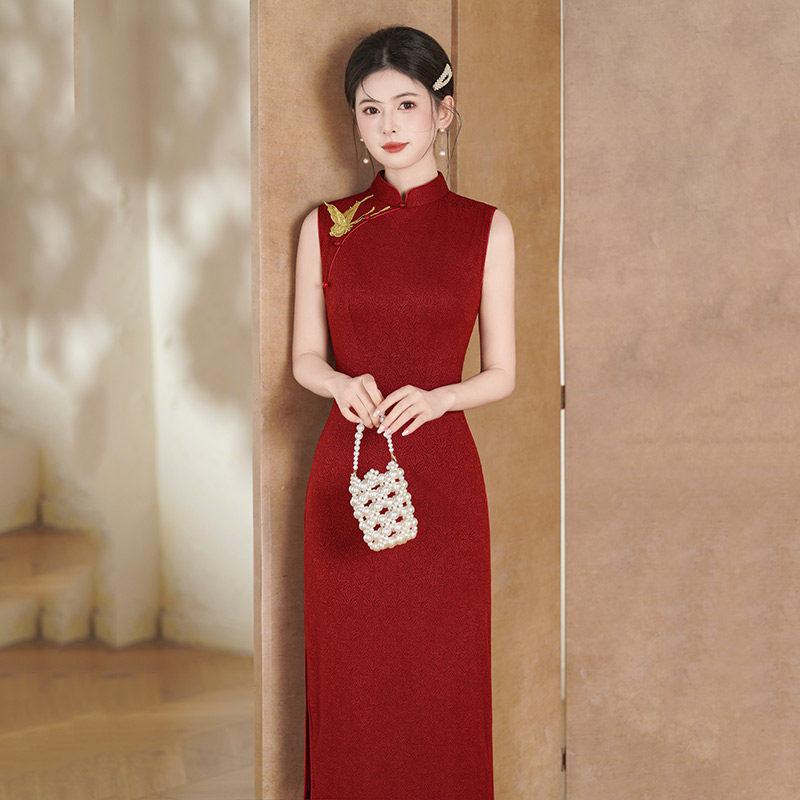 Red sleeveless national style new Chinese Suzhou cheongsam improved young 1011 new women's high-end engagement dress